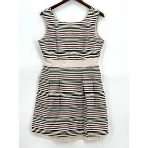 Tulle Womens Dress Sleeveless Textured Striped Back Bow Lined Multicolor Cream L